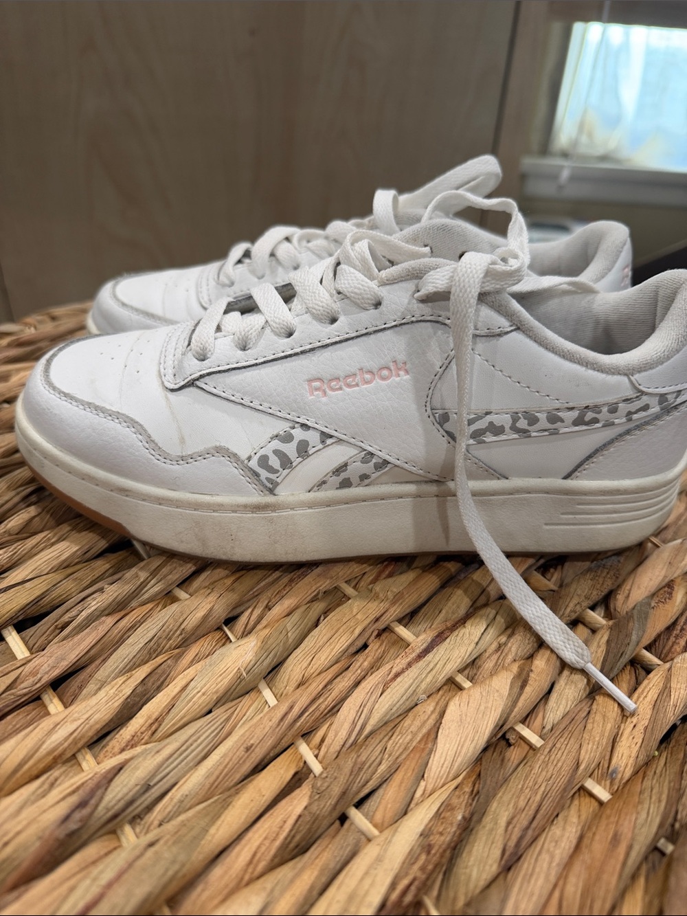 Reebok White Sneakers with Grey Leopard Trim